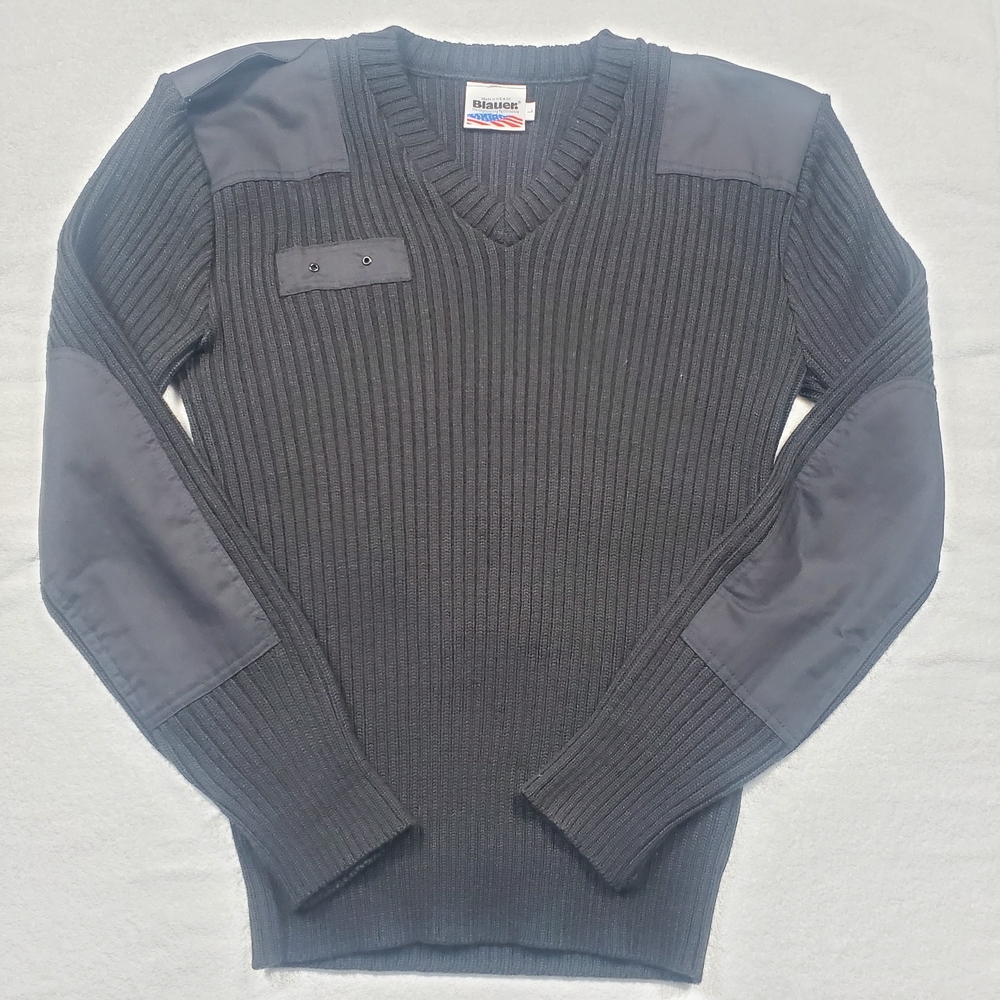 Blauer Commando Sweater Black V-Neck Wool Blend Police Tactical Mens Large USA